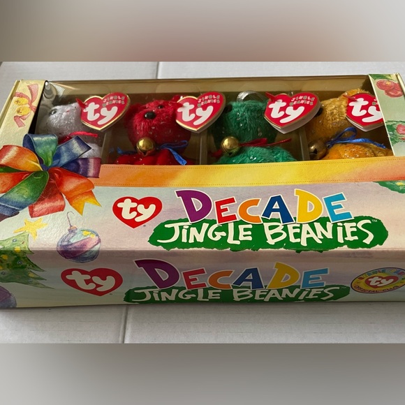 TY Decade Jingle Beanies Set of 4 Beanie Ornaments from 2003 in Collectors Box - Picture 3 of 15